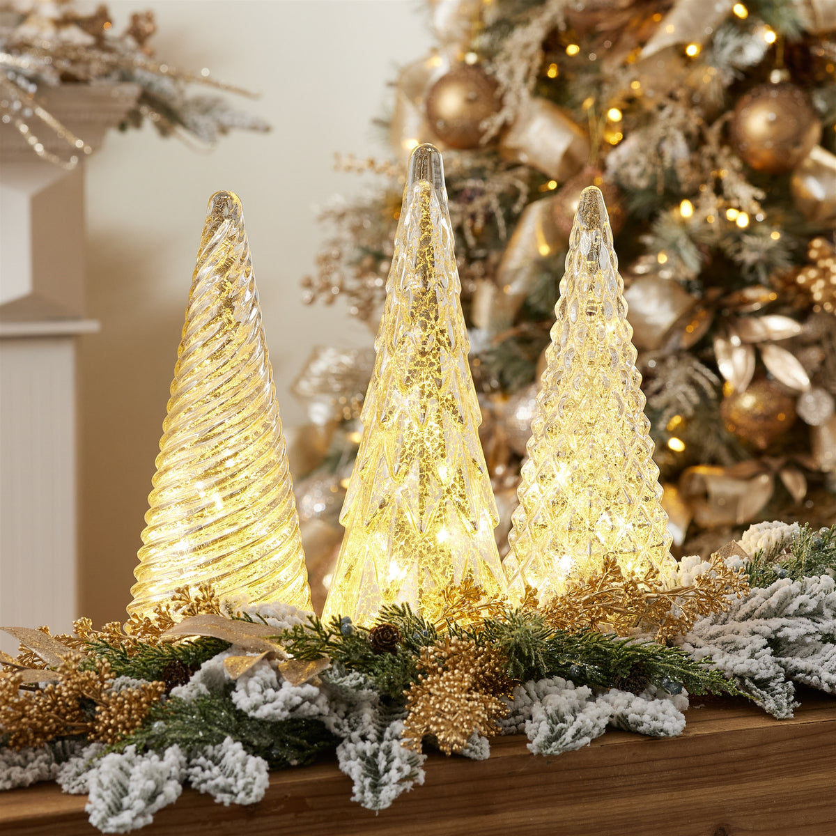 LED Textured Mercury Glass Tree (Set of 3)