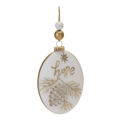 Glittered Glass Hope and Joy Ornament with Wood Beads (Set of 12)