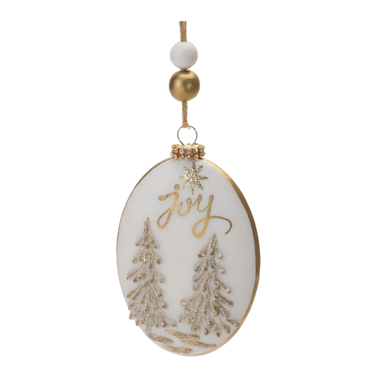 Glittered Glass Hope and Joy Ornament with Wood Beads (Set of 12)
