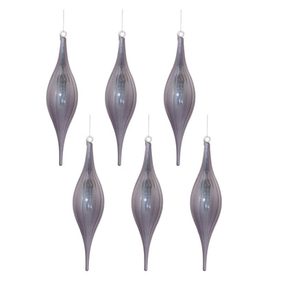 Grey Ribbed Glass Drop Ornament (Set of 6)