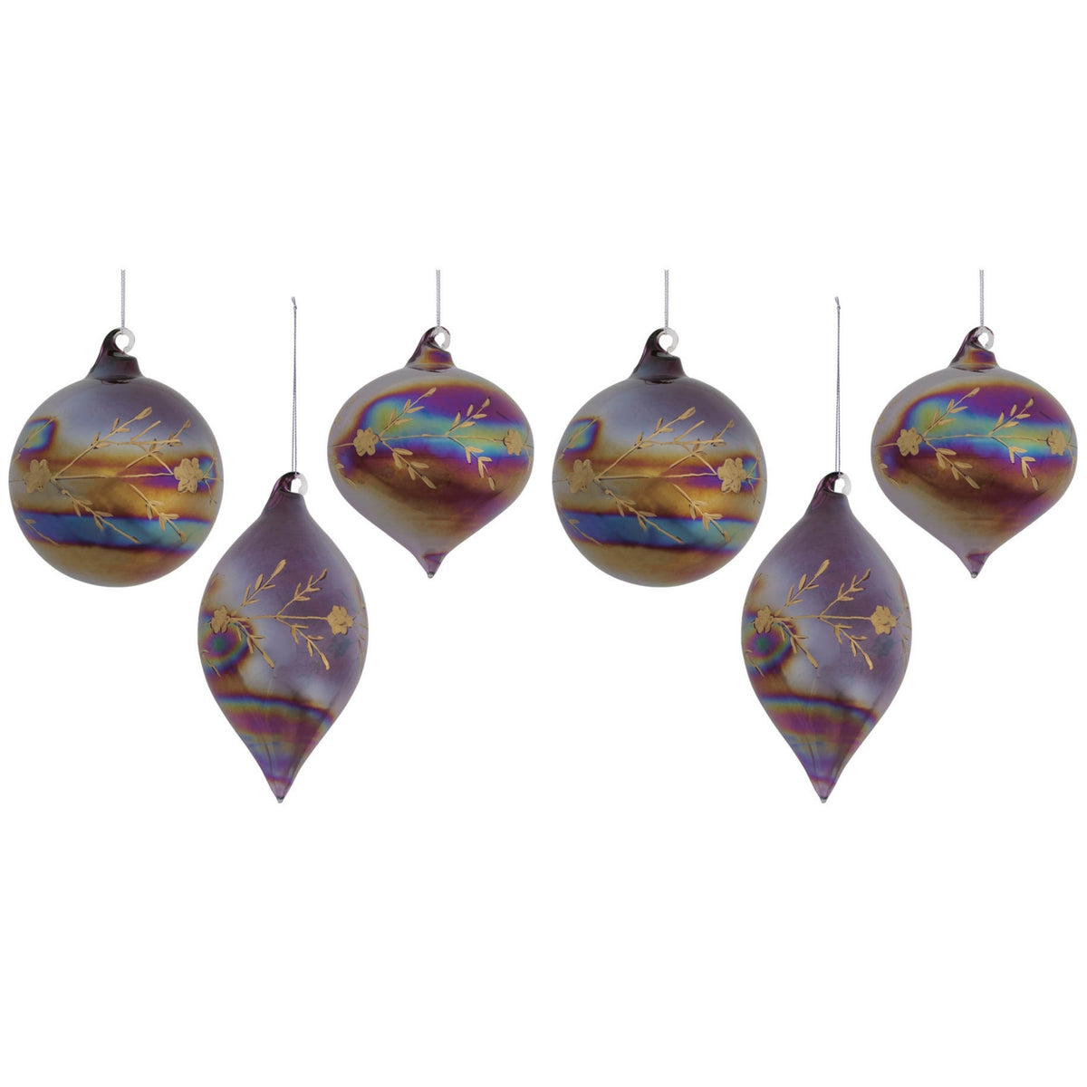 Iridescent Etched Glass Ornament (Set of 6)